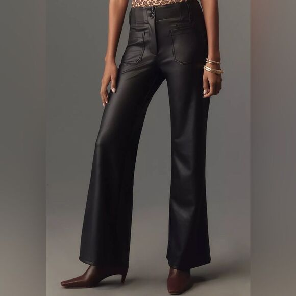 Anthropologie Pants - Anthropologie Maeve Flare leg Pants Faux Leather High-Waisted